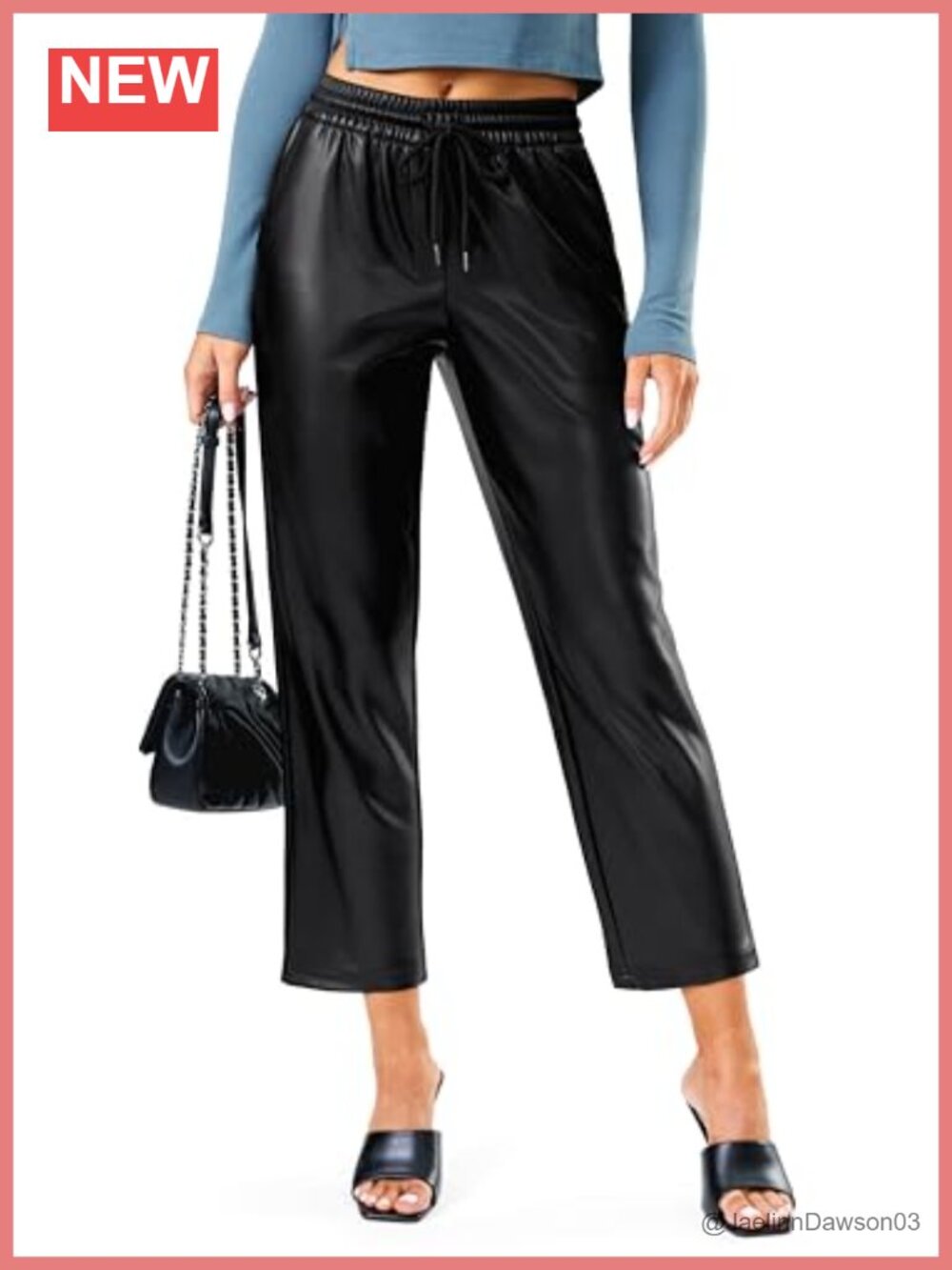 Faux Leather Pants High Waisted Straight Leg Cropped Ankle Trousers Vegan Matte
